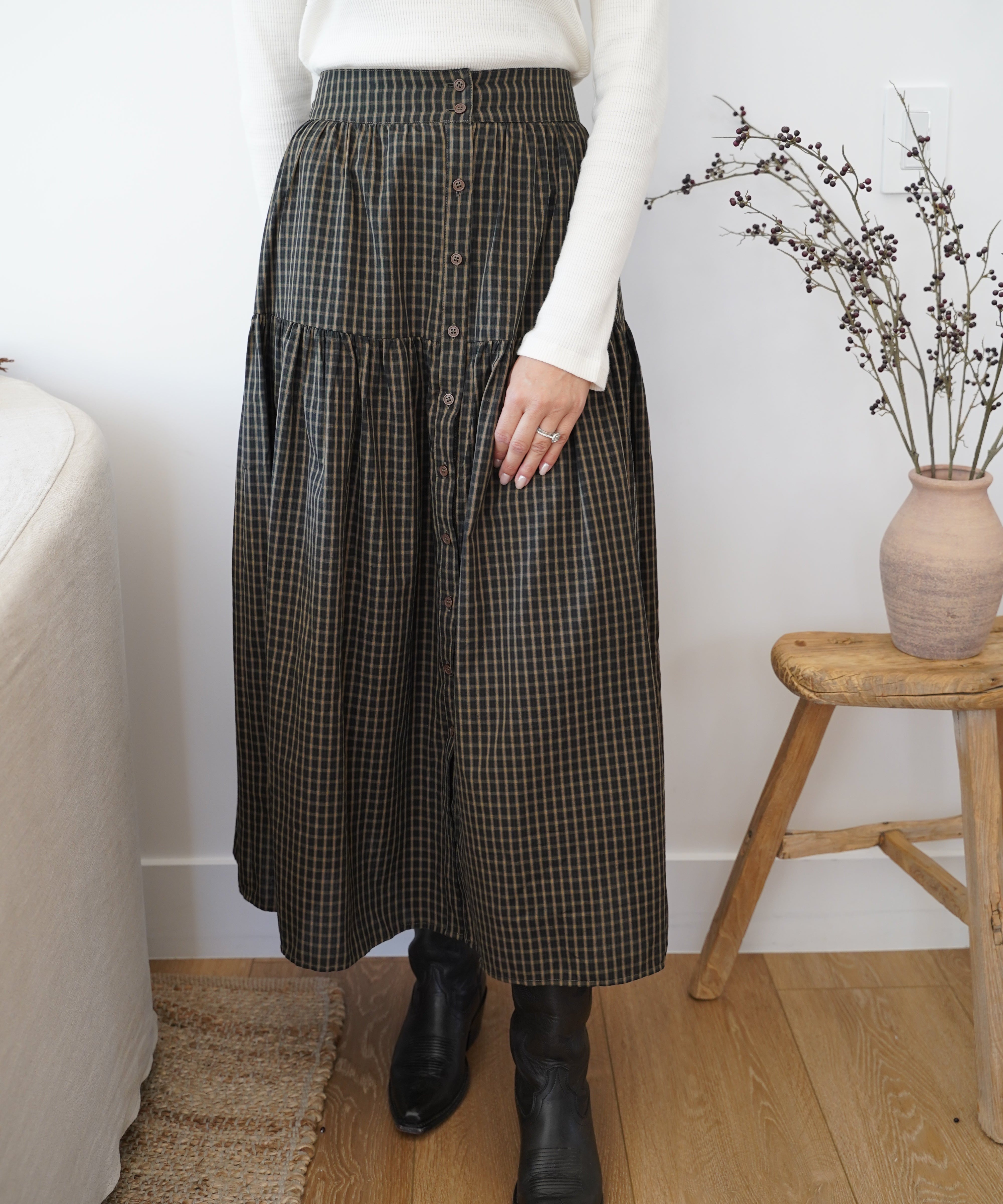 The Elspeth Plaid Cotton Midi Skirt